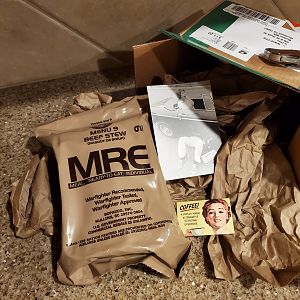 MRE, postcard, & a magnet.